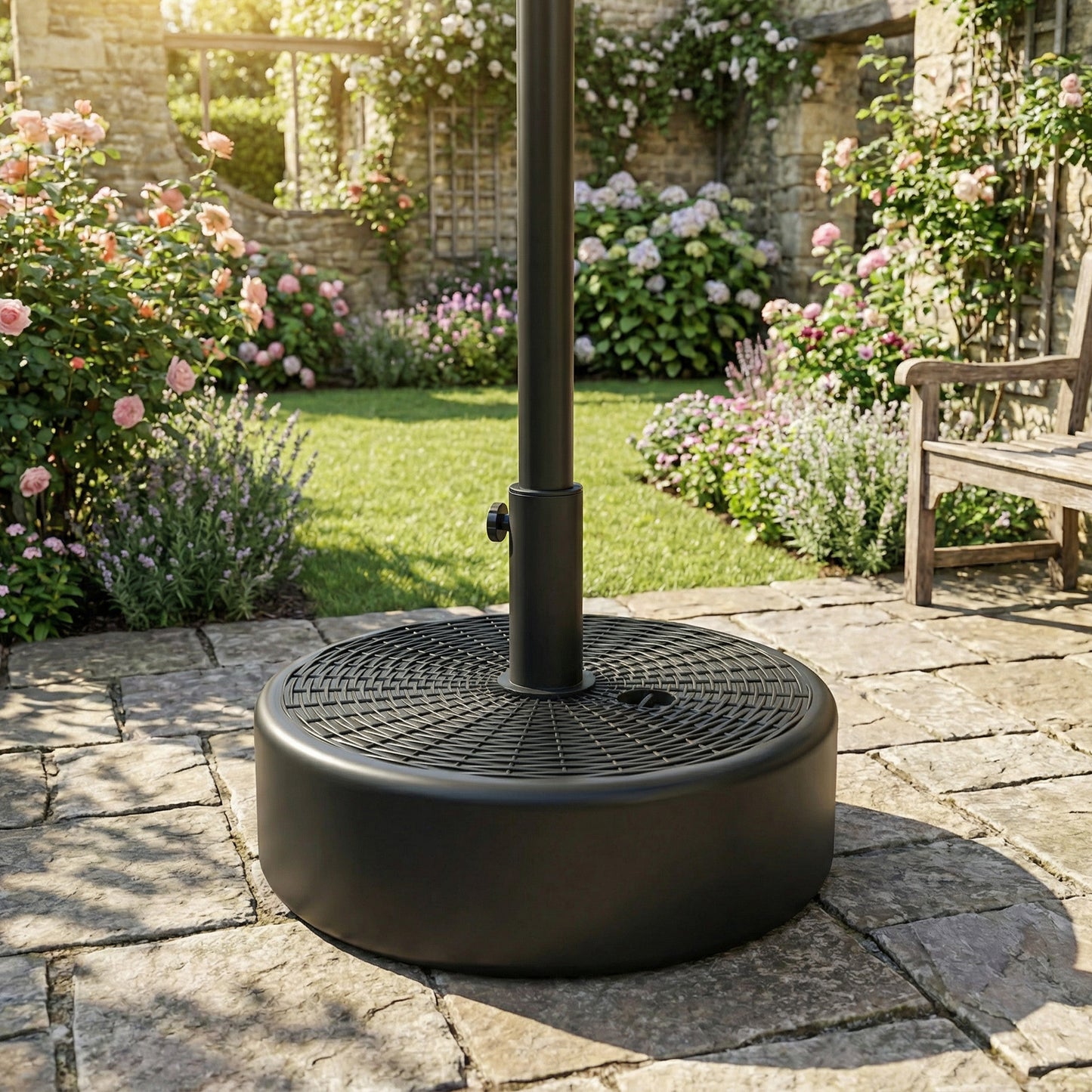 Patio Umbrella Base 22kg Sand Filled Garden Parasol Stand forfor 38mm/48mm Poles, Black