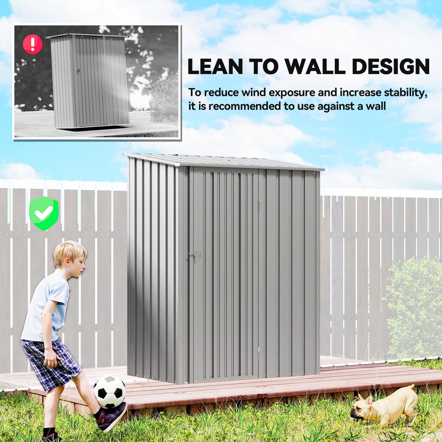 5ft x 3ft Garden Storage Shed, Outdoor Metal Shed with Sloped Roof, Aluminium Grey