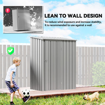 5ft x 3ft Garden Storage Shed, Outdoor Metal Shed with Sloped Roof, Aluminium Grey