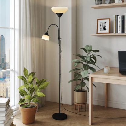 LED Floor Lamp 180cm Tall Standing Lamp with Adjustable Gooseneck, 3000K/4500K/6500K Colour Temperatures, Black
