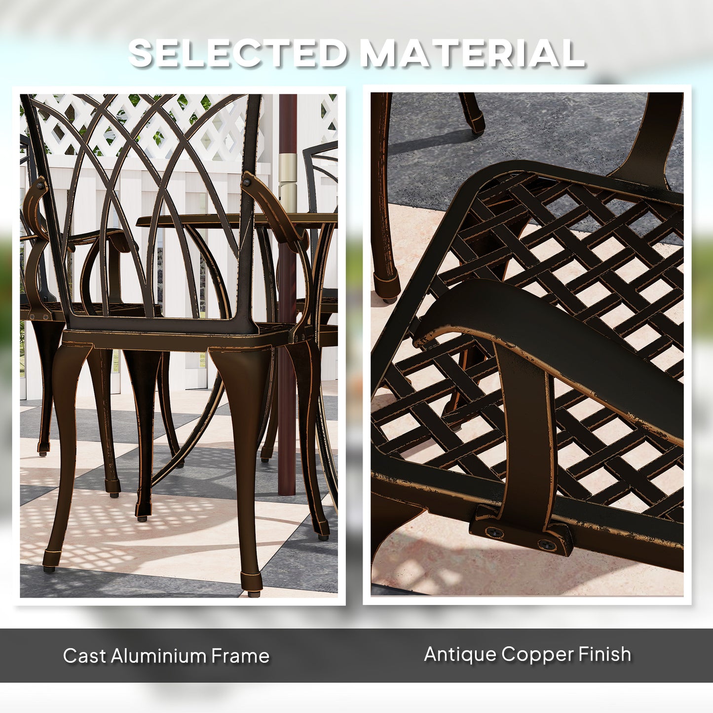 5 Pieces Garden Dining Set for 4, Cast Aluminium Outdoor Dining Set with 4 Armchairs and Round Dining Table with Parasol Hole