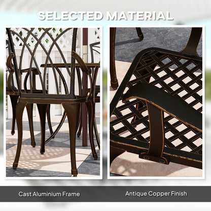 5 Pieces Garden Dining Set for 4, Cast Aluminium Outdoor Dining Set with 4 Armchairs and Round Dining Table with Parasol Hole