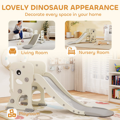 3 in 1 Kids Slide with Climber, Basketball Hoop and Ball, Foldable Indoor Toddler Slide for Ages 2-5, Cream White