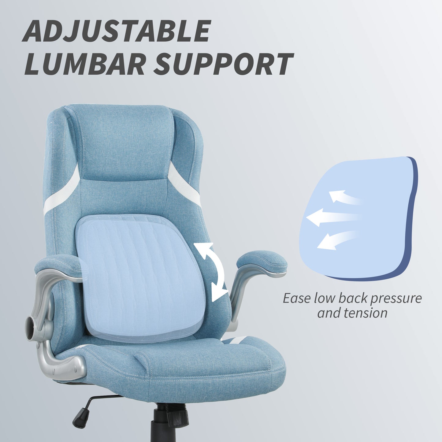 Linen-Look Office Chair, with Adjustable Height and Tension - Blue