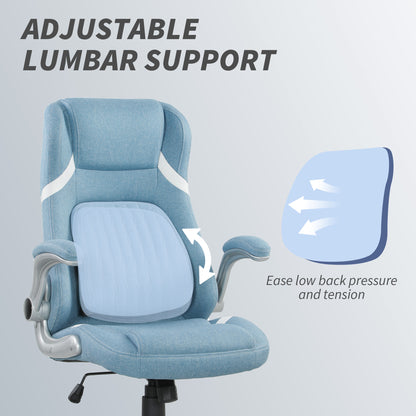 Linen-Look Office Chair, with Adjustable Height and Tension - Blue