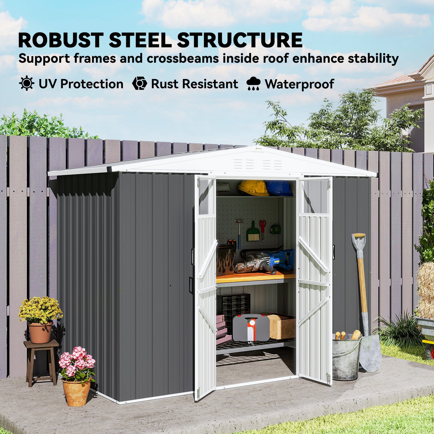 8 x 4 ft Metal Garden Shed, Garden Storage Shed with Window, 4 Vents and Lockable Door
