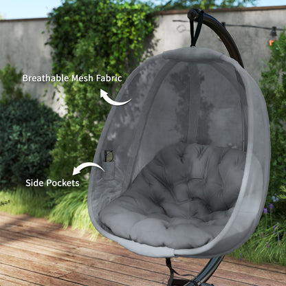 Hanging Egg Chair, Folding Texteline Swing Hammock with Side Pocket, Cushion and Stand for Indoor Outdoor