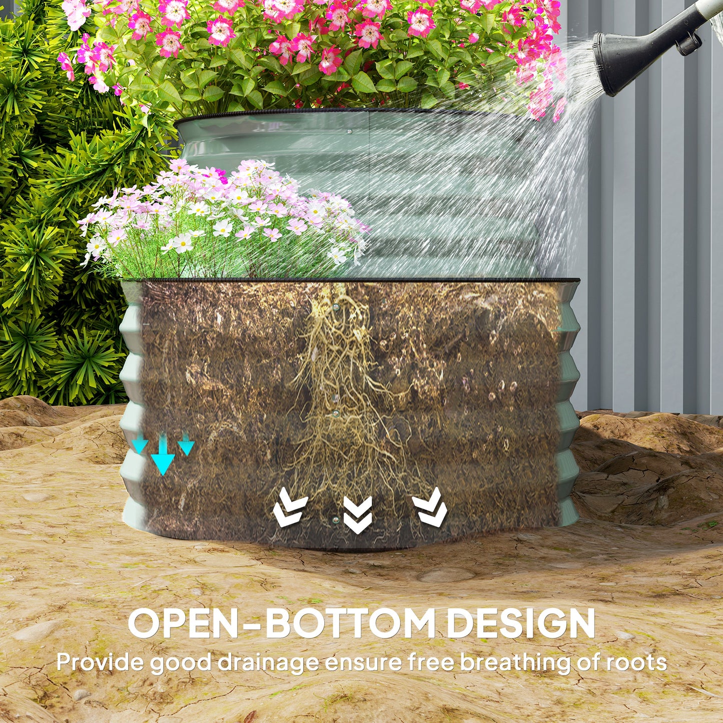 Two-Tier Galvanised Steel Garden Planter - Light Green