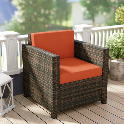 PE Rattan Garden Armchair with Cushion - Mixed Brown/Orange