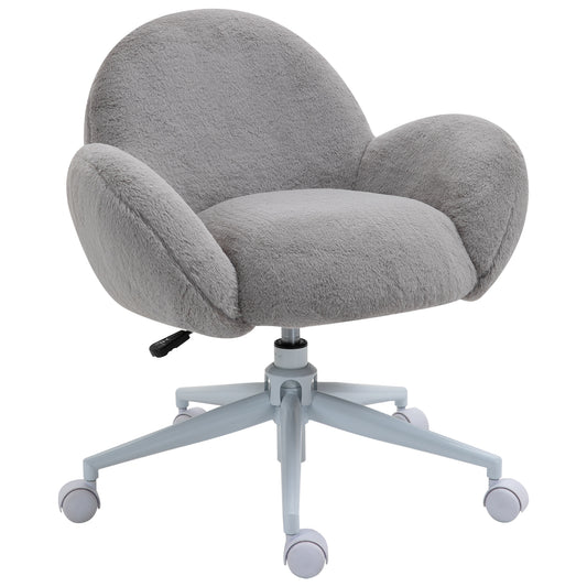 Makeup Vanity Chair, Cute Fluffy Desk Chair with Rolling Wheels for Bedroom Living Room, Grey
