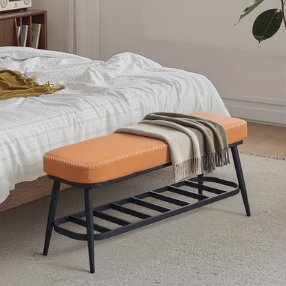 PU Leather Shoe Storage Bench - Brown
