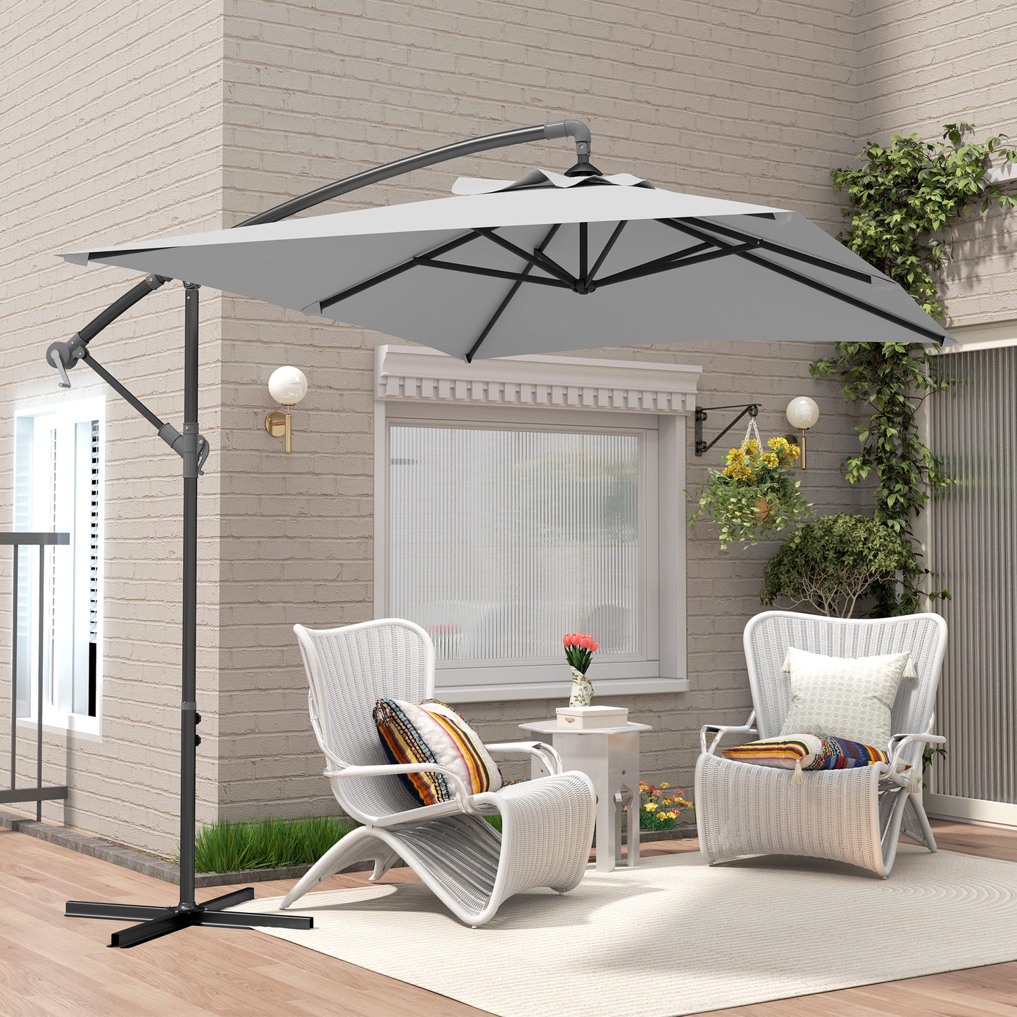 3(m) Cantilever Overhanging Parasol, with Cross Base - Light Grey