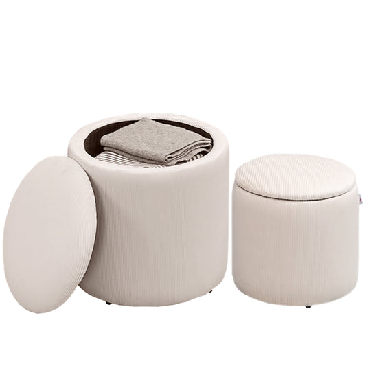 Set of 2 Round Ottoman with Storage, Fabric Vanity Stool for Makeup