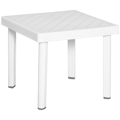 Garden Side Table Plastic Outdoor Square Coffee End Table for Drink Snack, White