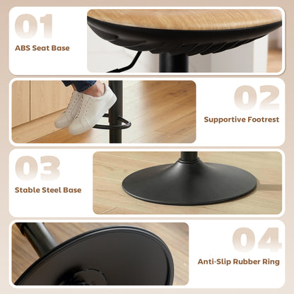 Set of 2 Barstools PU Leather Kitchen Stools with Saddle Seat Height Adjustable Swivel Kitchen Chairs with Footrest Oak
