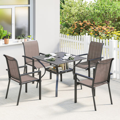 5 Pieces Outdoor Dining Set for 4, Garden Table and Stackable Chairs with Breathable Mesh Seat, Grey and Khaki