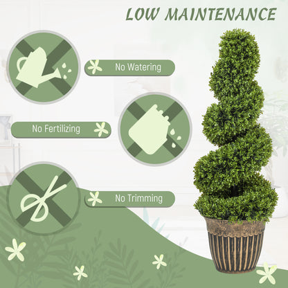 Set of 2 Artificial Plants, Topiary Spiral Boxwood Trees with Pot, for Home Indoor Outdoor Decor, 90cm