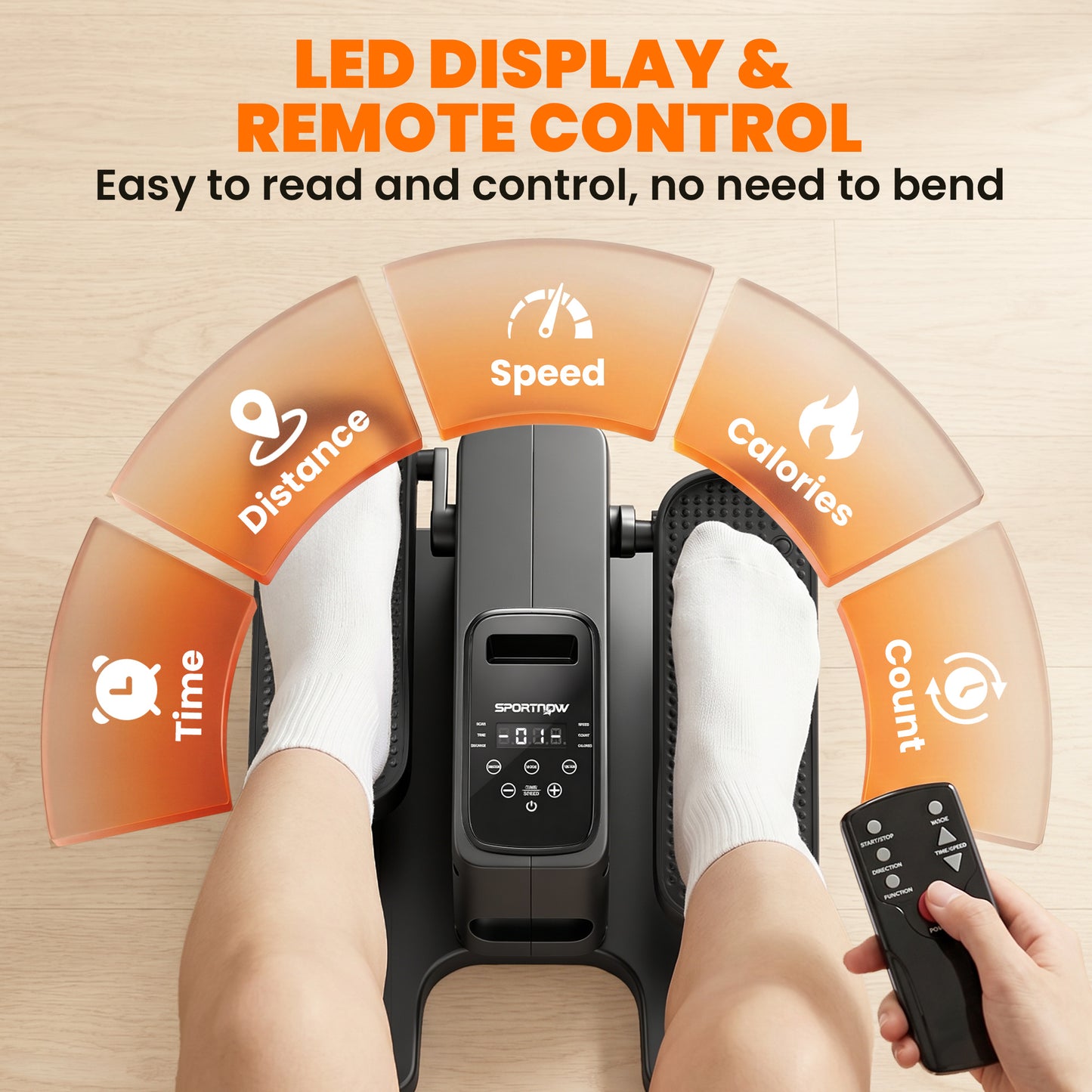 Under Desk Elliptical Machine with Manual & Auto Modes, 12 Adjustable Speed, Remote Control & LED Monitor for Home