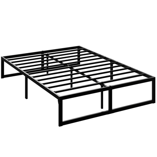 4ft6 Double Bed Frame with Underbed Storage and Steel Slat Support, 32.5 cm Height, Noise-Free, Black