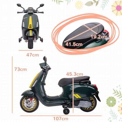 12V Vespa Licensed Kids Electric Motorbike w/ Music, Lights, FM Radio, for 3-6 Years - Green