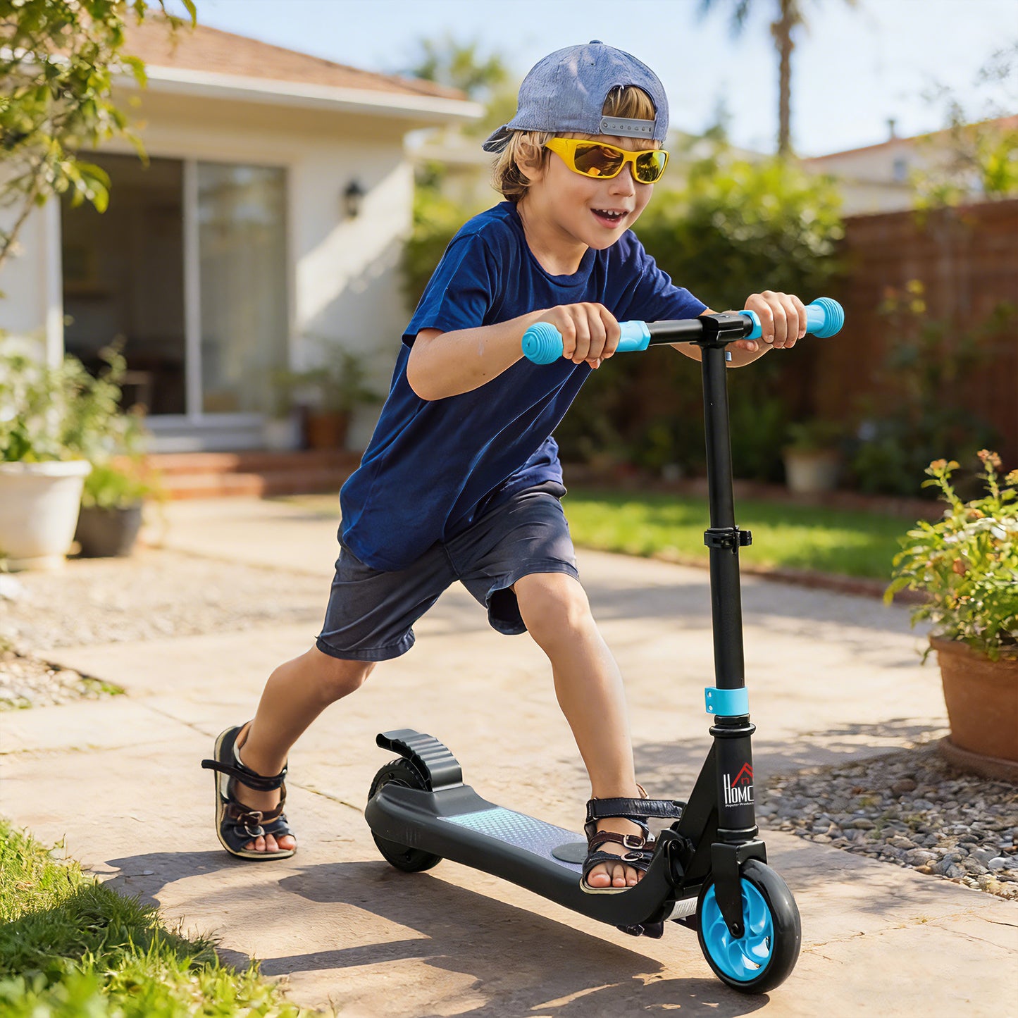 Folding Electric Scooter with Brake, for Ages 6+ Years, 8km/h Maximum Speed, Blue