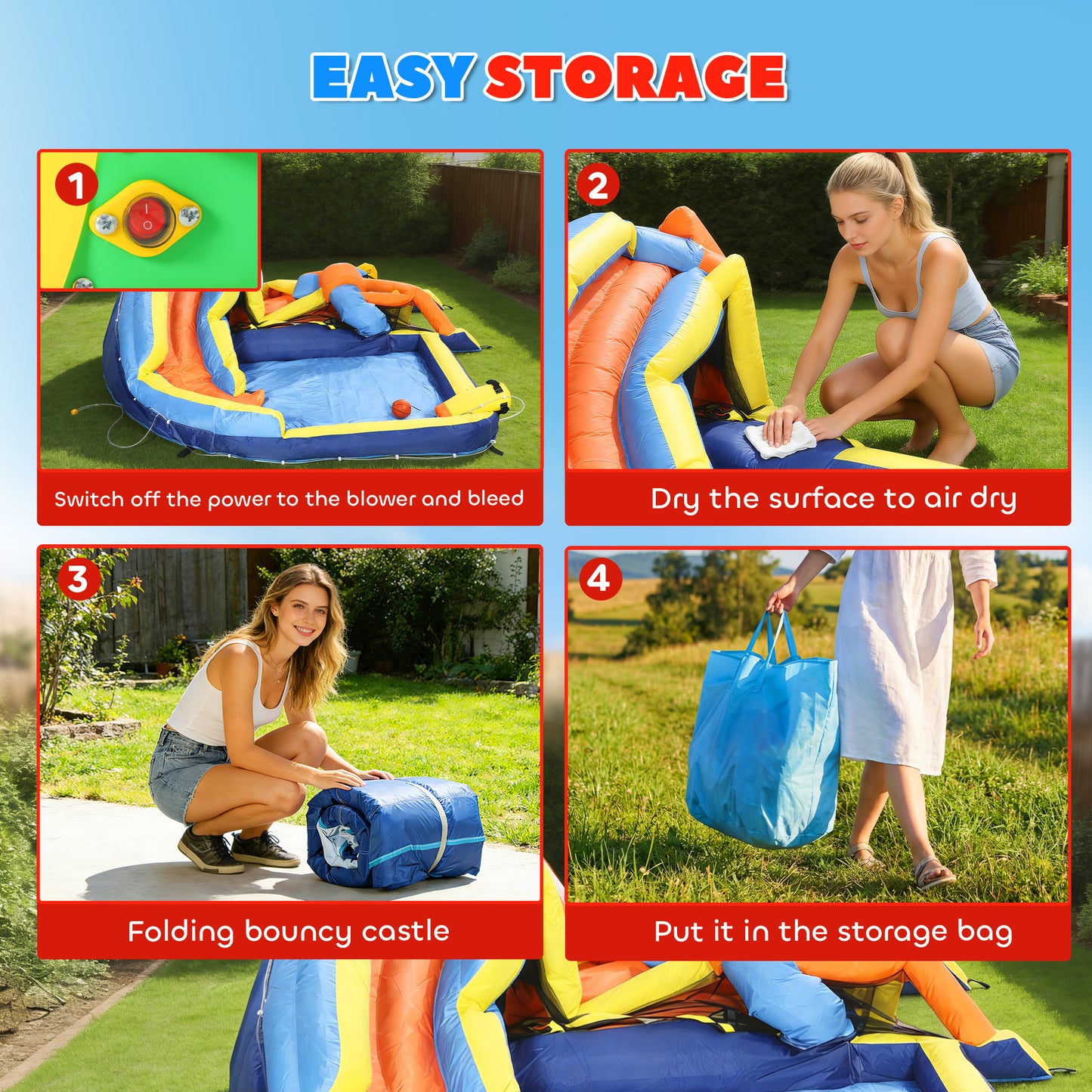Bouncy Castle for Kids, Inflatable Bounce House with Long Slide, Splash Pool and 550W Blower for Indoor Outdoor