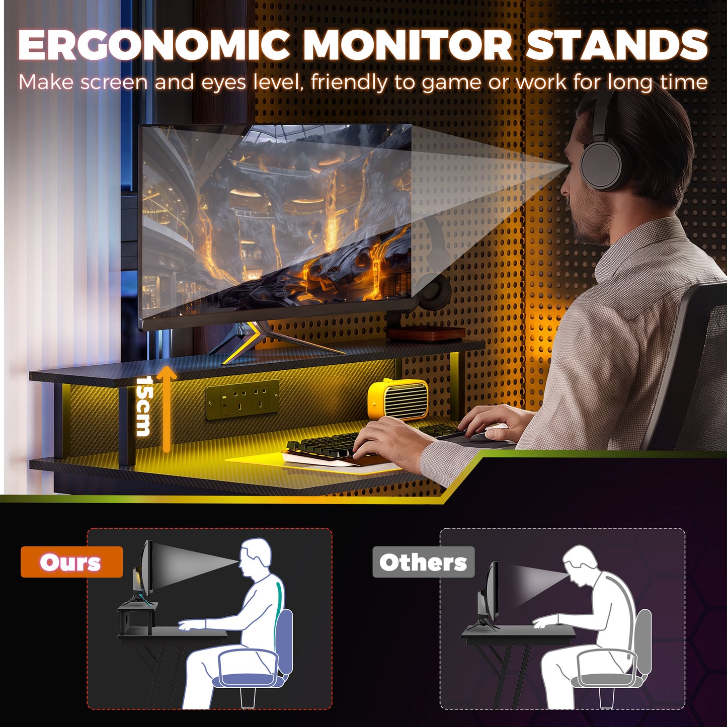 Two-Level LED Gaming Desk - Black