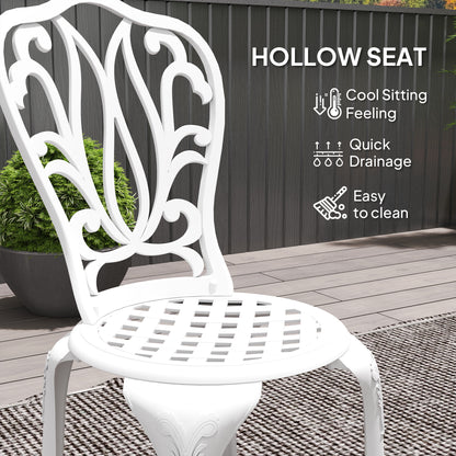 3 Piece Garden Bistro Set, Cast Aluminium Outdoor Furniture Set with Umbrella Hole for Balcony, Porch, Patio, White