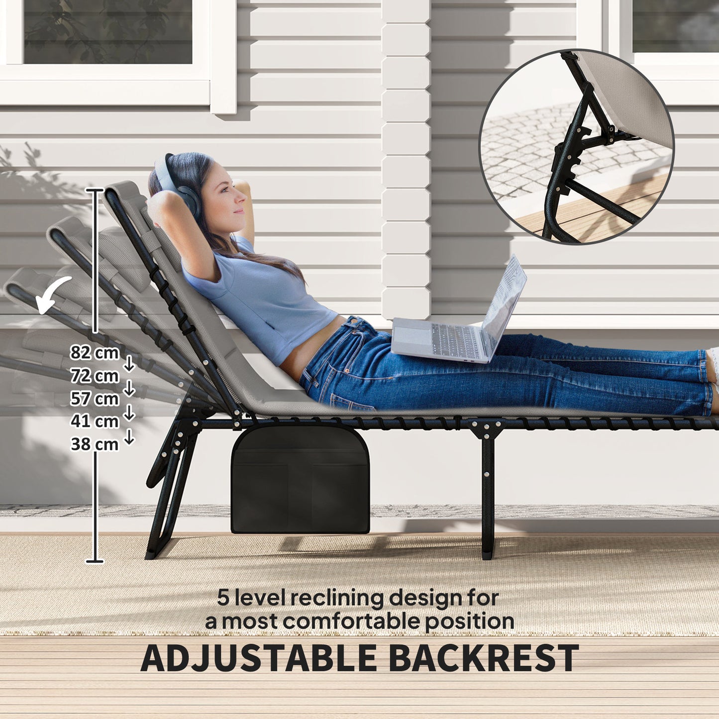 Set of Two Reclining Sun Loungers - Light Grey