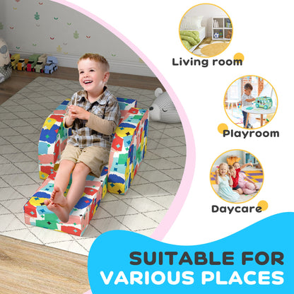 Foldable Toddler Chair Soft Snuggle Sponge Filled for Bedroom Playroom, Aged 18 Months to 3 Years - Multicoloured