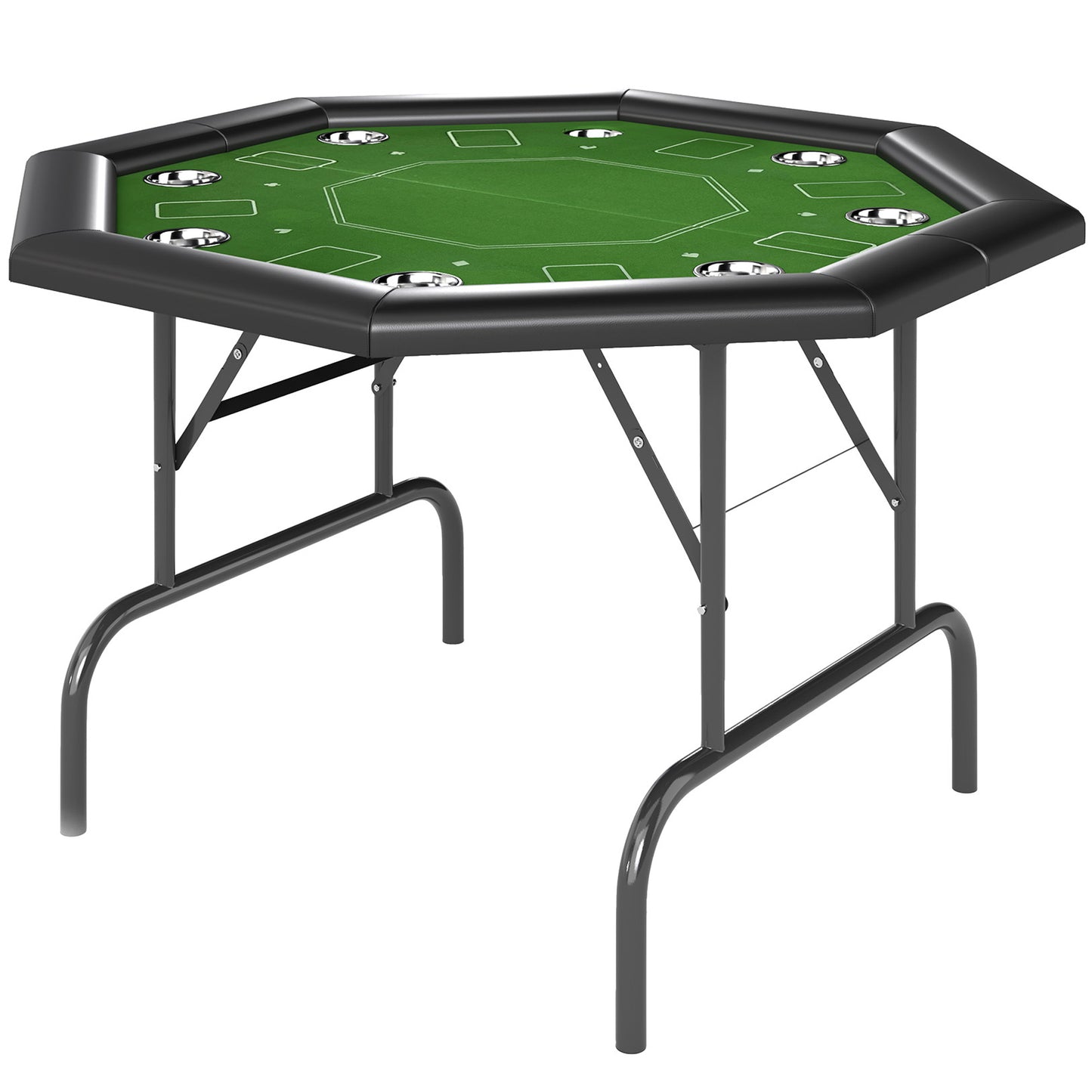 8 Player Folding Poker Table, Portable Octagon Blackjack Table with Cup Holders, Padded Edge, Green