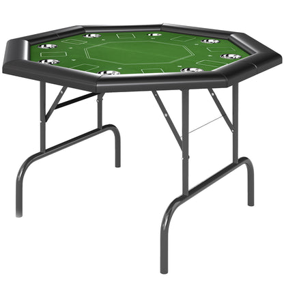 8 Player Folding Poker Table, Portable Octagon Blackjack Table with Cup Holders, Padded Edge, Green