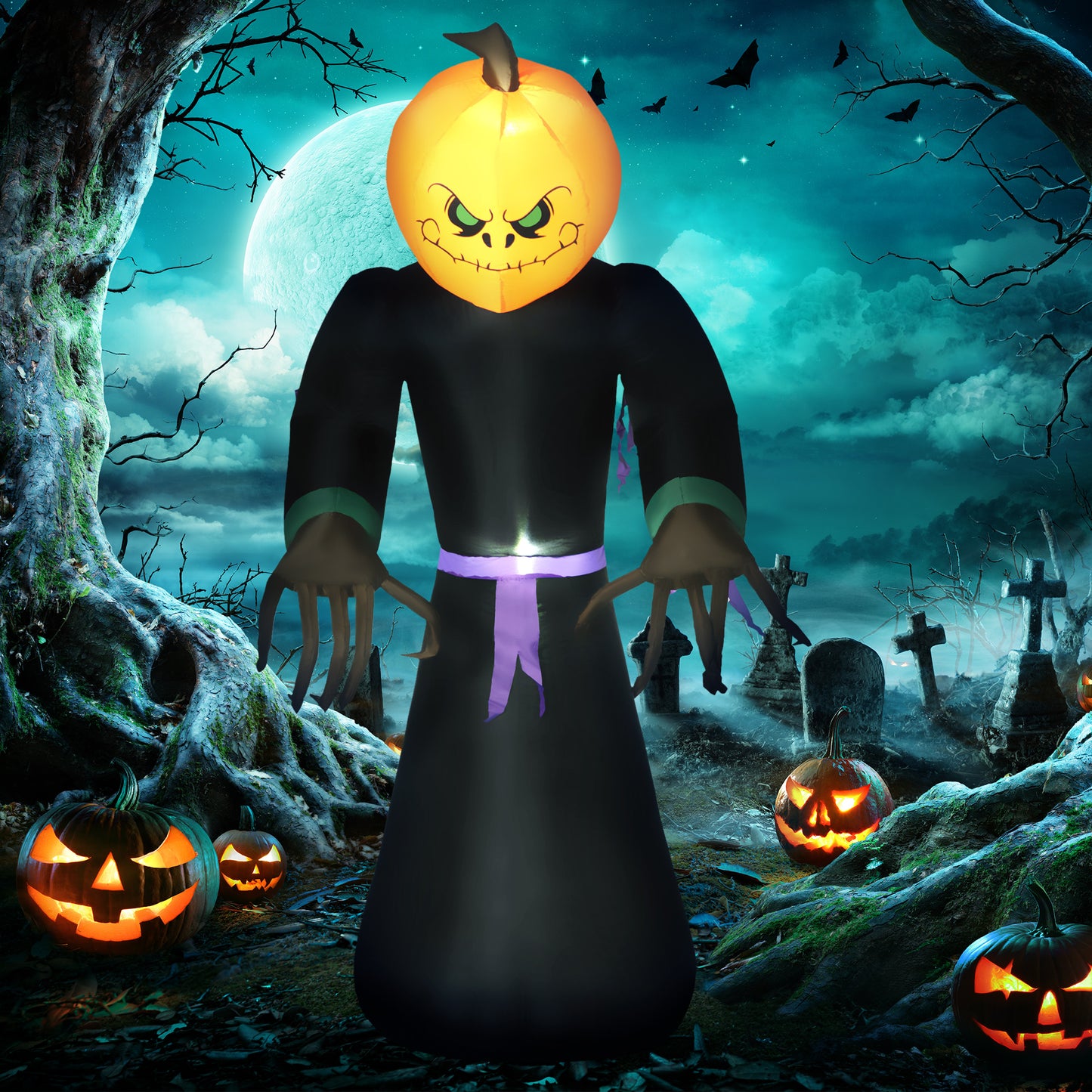 2.1m Inflatable Pumpkin Ghost Head Monster Vampire 6 LED Halloween Blow Up Yard Holiday Decoration