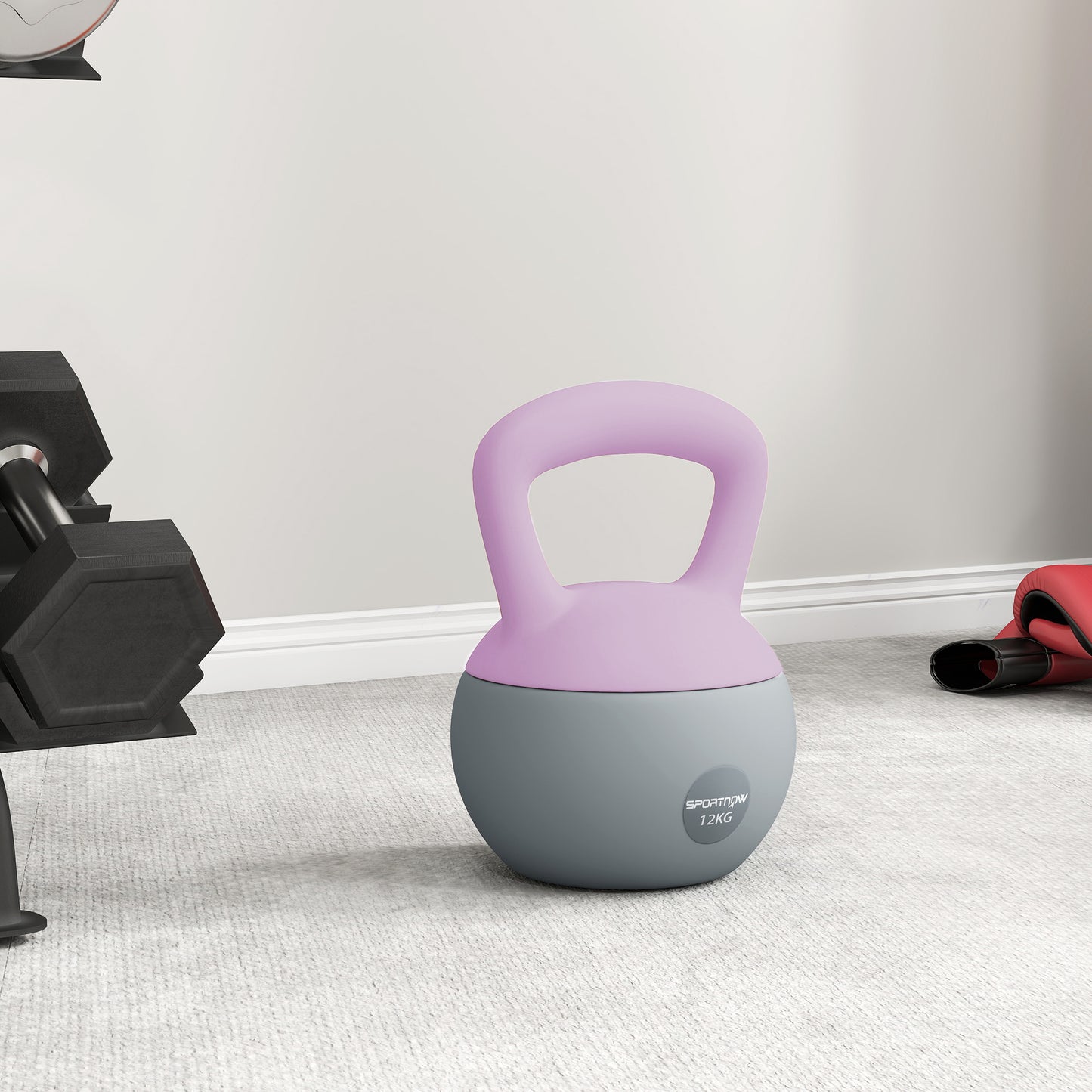 12KG Soft Kettlebell, Kettlebell with Non-Slip Handle for Home Gym, Weight Lifting, Strength Training, Purple/Grey