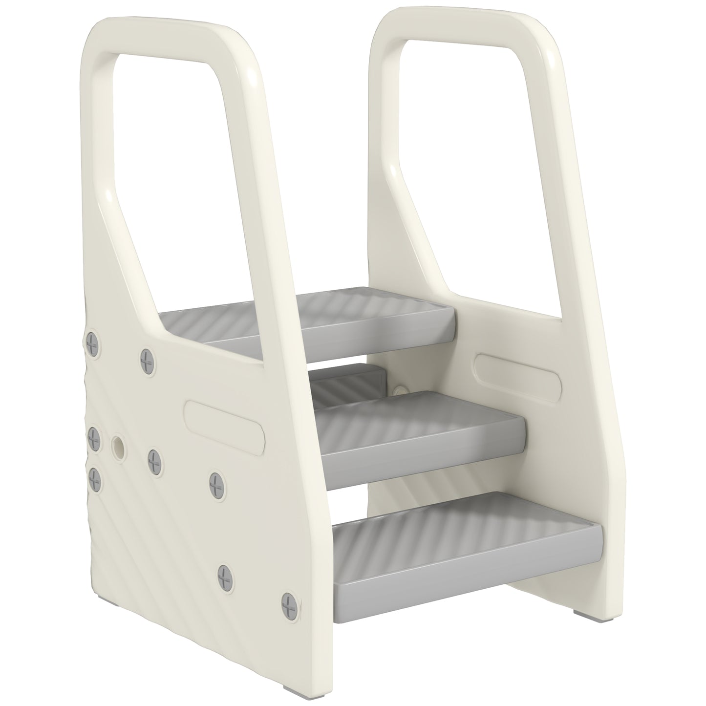 Adjustable 3 Step Toddler Tower with Handles, Non-slip Surface and Foot Pads, Grey