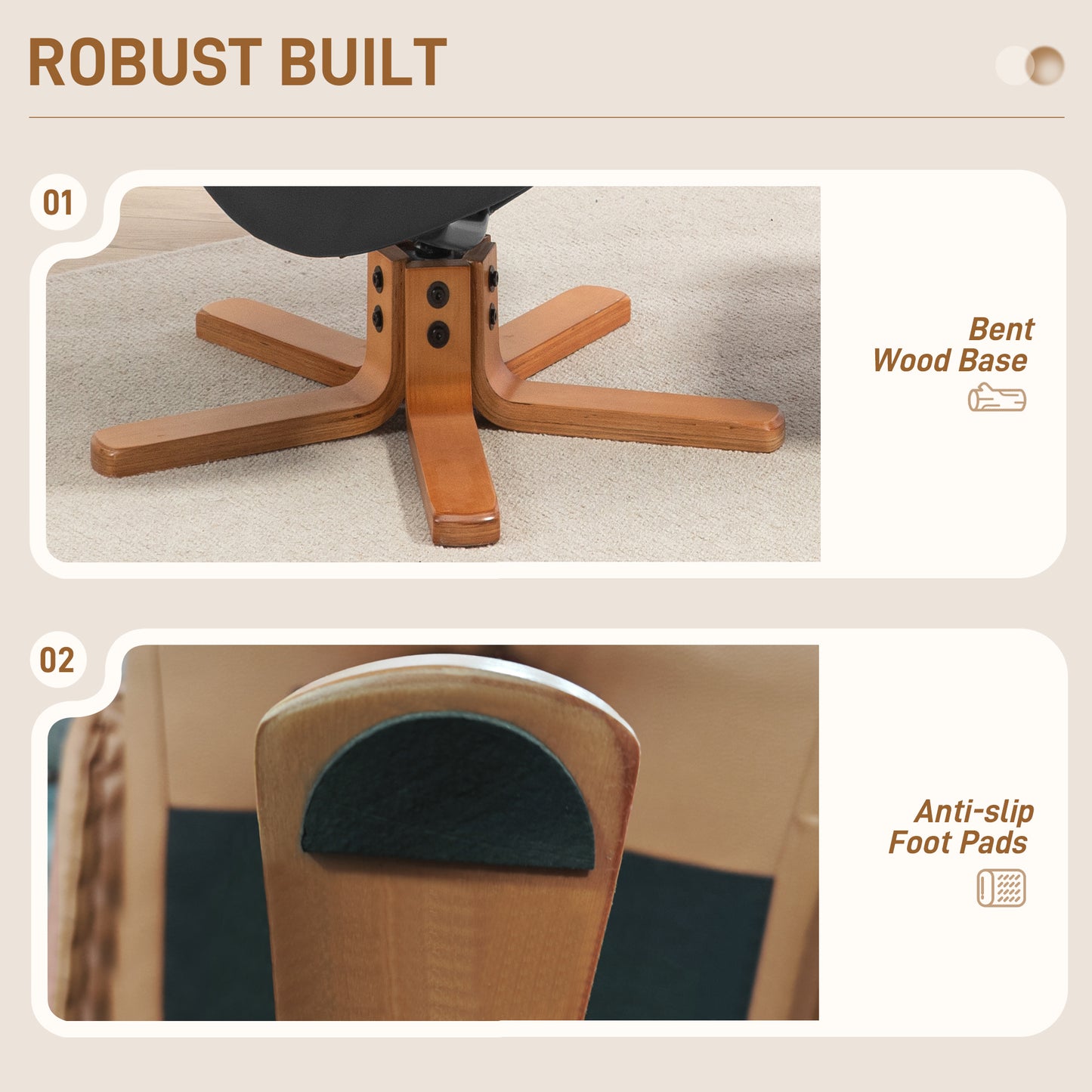 Rocking Recliner Chair with Footstool, PU Leather Recliner Armchair with Wood Base