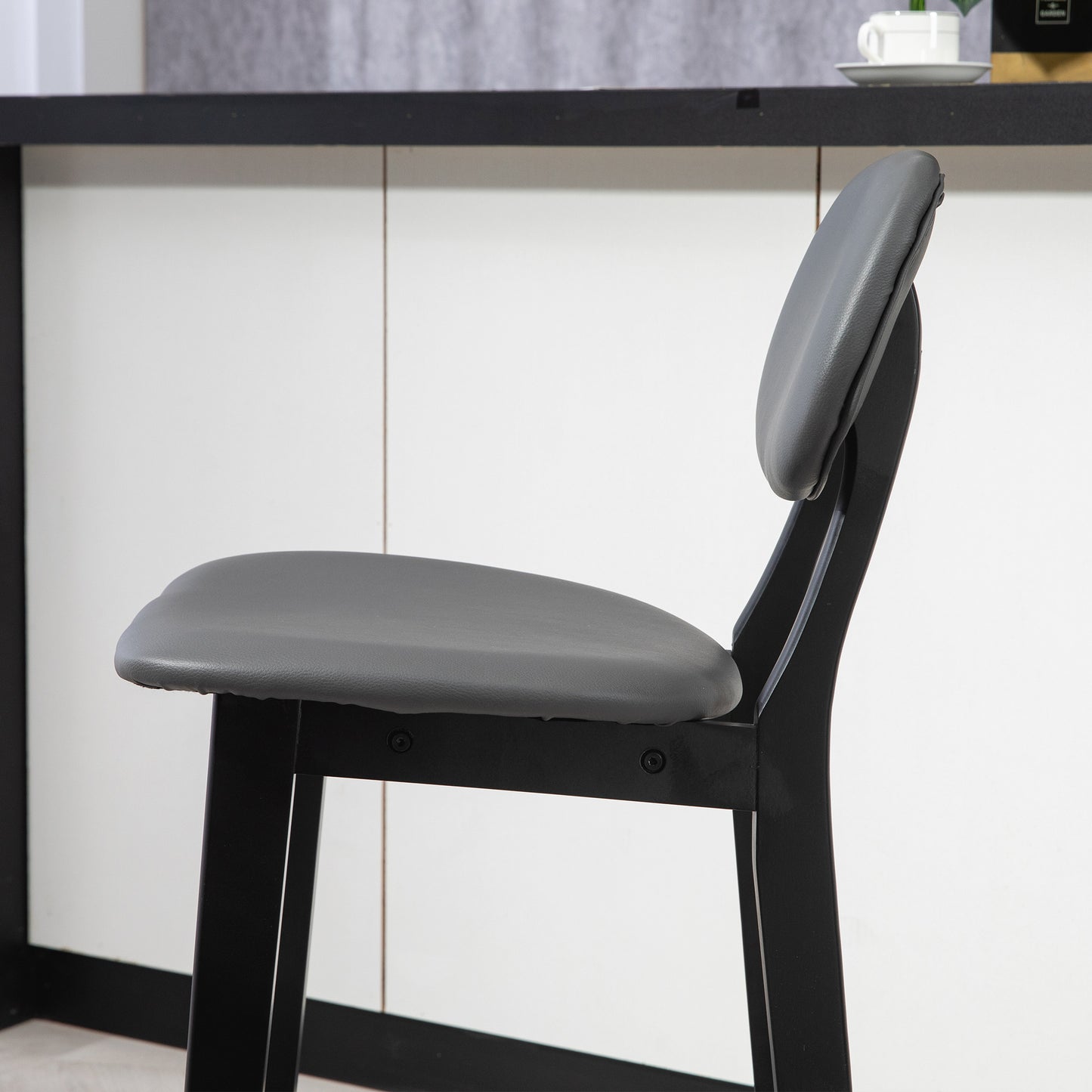Bar Stools Set of 2, Breakfast Bar Chairs, PU Leather Upholstered Kitchen Stools with Backs, Footrests and Solid Wood Legs