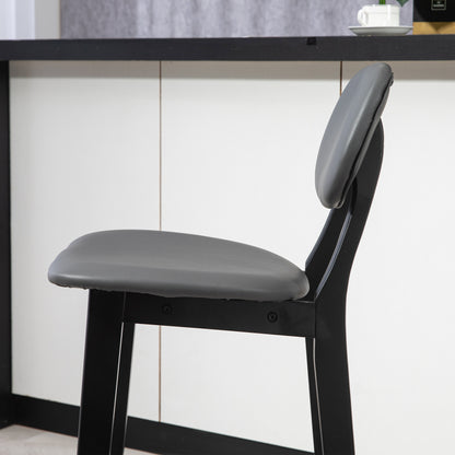Bar Stools Set of 2, Breakfast Bar Chairs, PU Leather Upholstered Kitchen Stools with Backs, Footrests and Solid Wood Legs