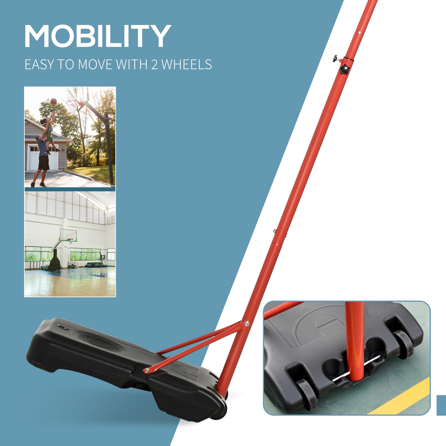 Basketball Hoop Outdoor, Portable Basketball Hoop and Stand with Weighted Base, Portable on Wheels, 1.55-2.1m, for Teens