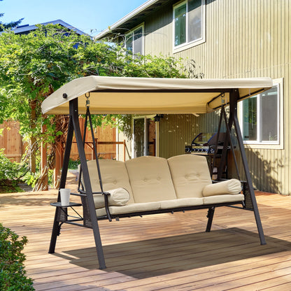 Swing Chair Hammock Chair 3 Seater Canopy Cushion Shelter Outdoor Bench Steel Beige