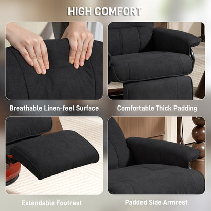 Reclining Swivel Chair, with Footrest - Black