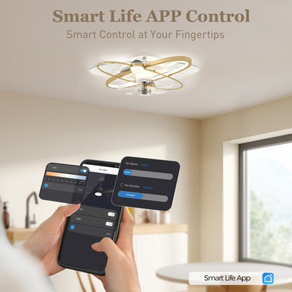 Ceiling Fan with Light and Remote, 3 Colour Temperatures, LED Mount Ceiling Fan Light for Bedroom, Gold Tone