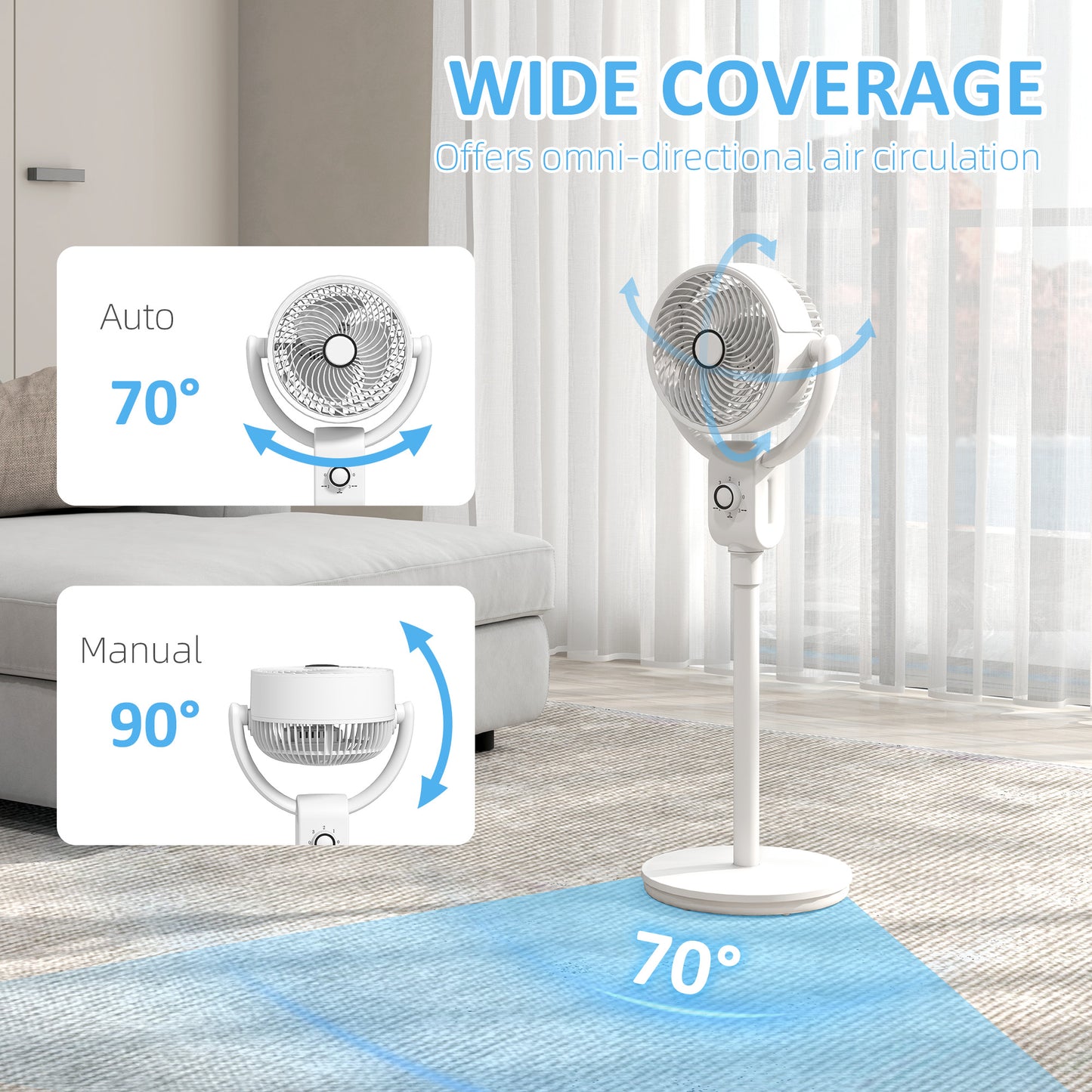 Pedestal Air Circulation Fan with Oscillating, White