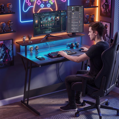 Two-Level LED Gaming Desk - Black