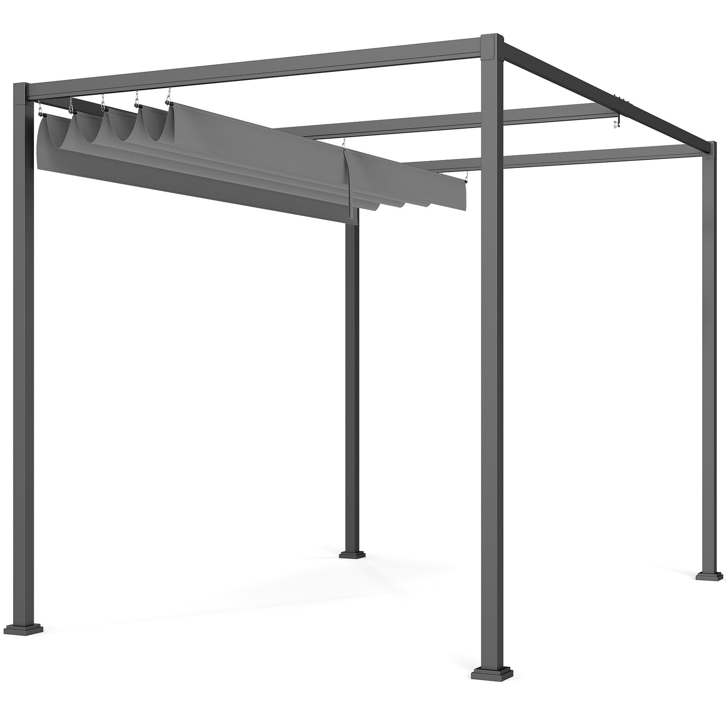 3 x 2m Metal Outdoor Pergola with Retractable Roof, Outdoor Gazebo Canopy Shelter with Drainage Holes for Garden, Patio