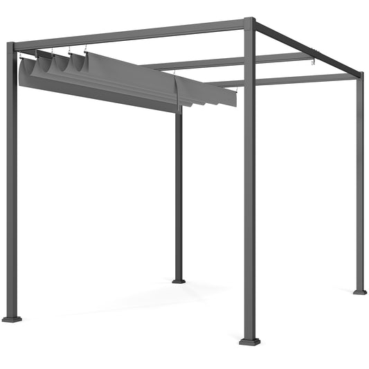 3 x 2m Metal Outdoor Pergola with Retractable Roof, Outdoor Gazebo Canopy Shelter with Drainage Holes for Garden, Patio