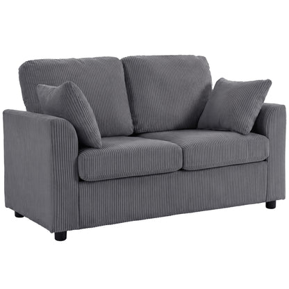 2 Seater Sofa, Corduroy Small Couch with Spring Cushion, Wide and Deep Seat, Dark Grey