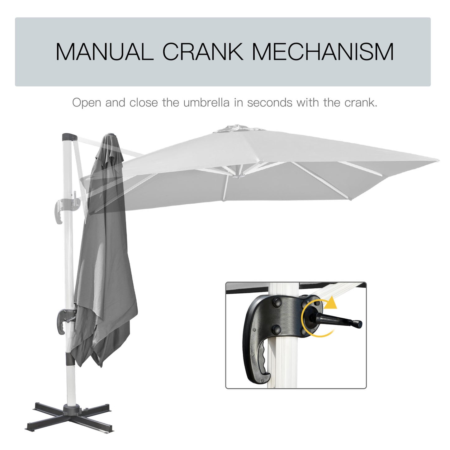 3 x 3(m) Cantilever Roma Parasol, Square Garden Umbrella with Cross Base, Crank Handle, Tilt