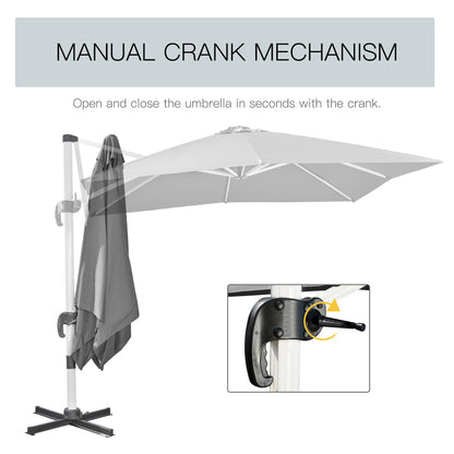 3 x 3(m) Cantilever Roma Parasol, Square Garden Umbrella with Cross Base, Crank Handle, Tilt