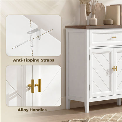 Modern Sideboard with 3 Doors, 2 Drawers and Adjustable Shelves, White